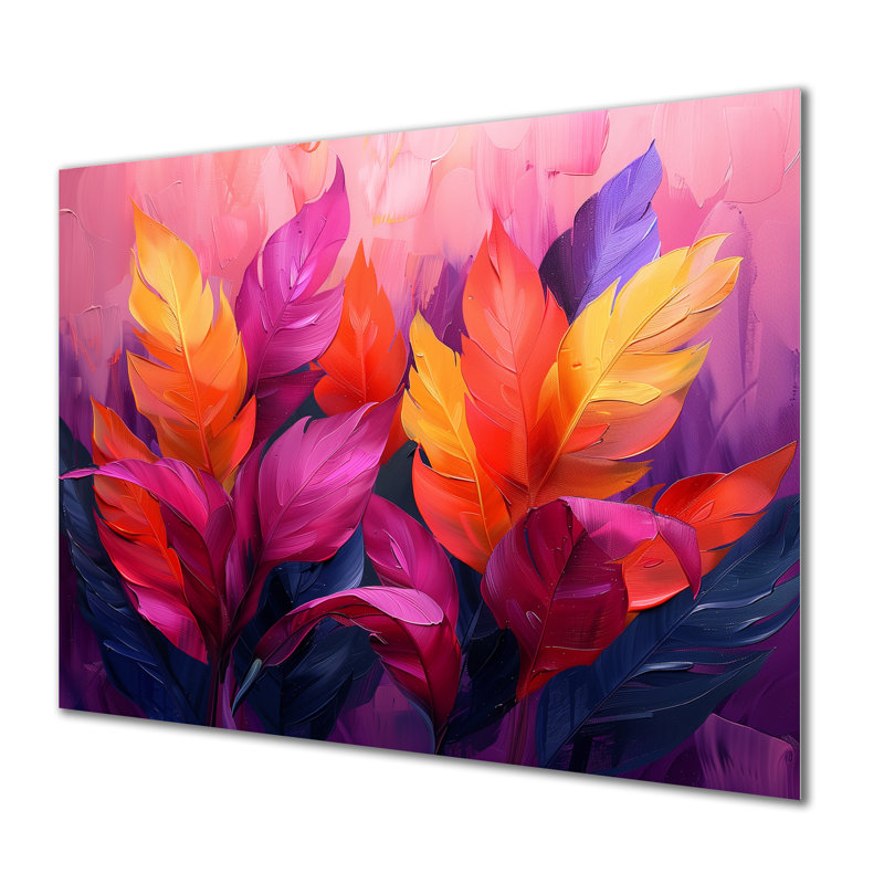 «Pink Yellow Feathered Fantasy I», art mural Featherswall, Métal métal, H 12 po x l 20 po x P 1 po