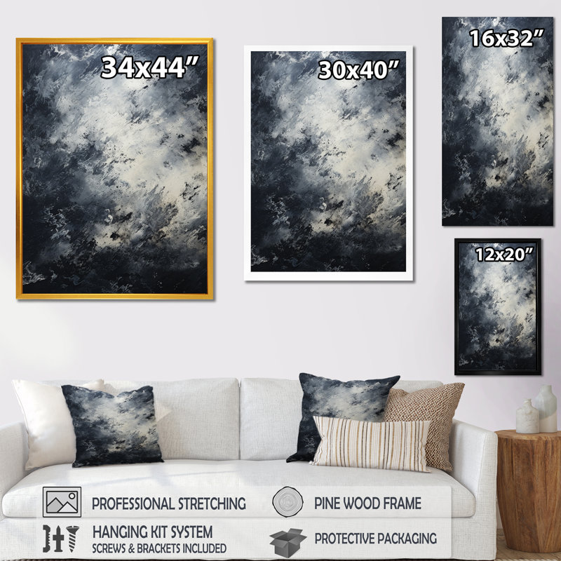 Grey Lunar Surface - Tachisme Wall Decor, Black Floater Framed, 20" H x 12" W x 1" D