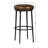 Mey Counter Stool, Brown Leather Round Seat, Black Forged Iron Base