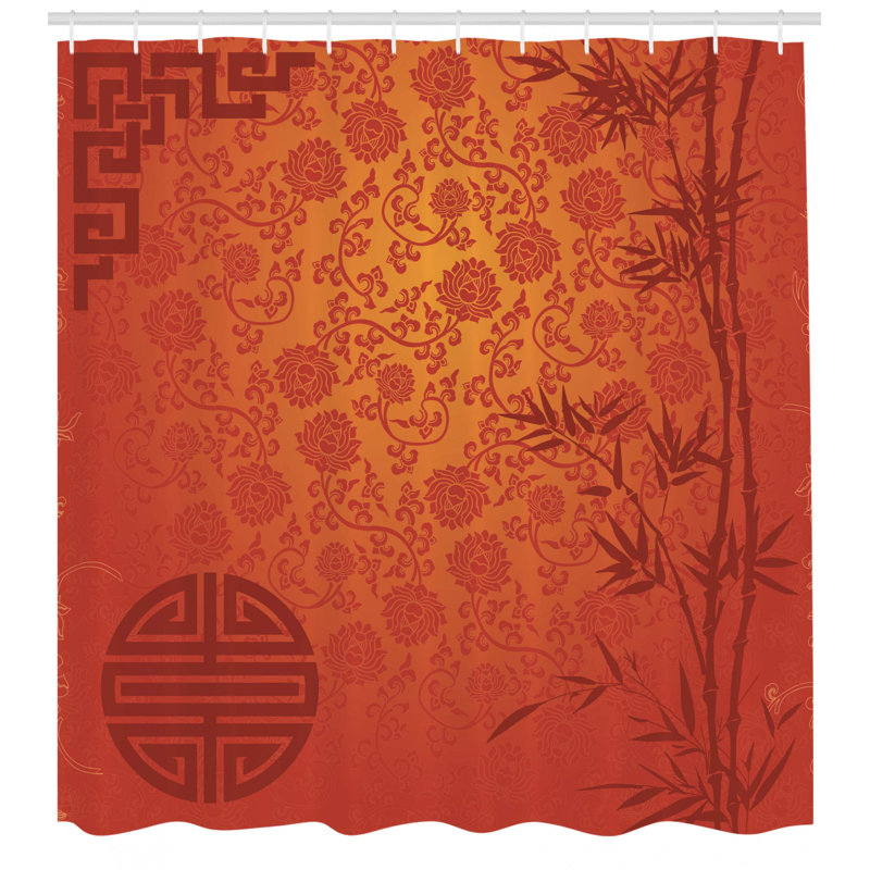 Ensemble de rideau de douche asiatique + crochets, H 69 po x l 105 po