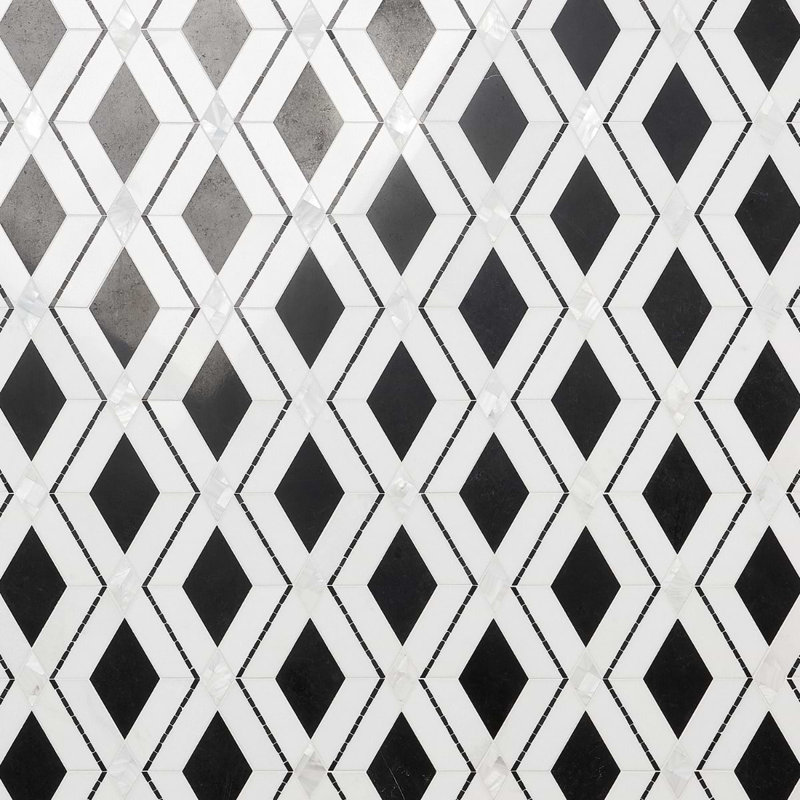 Diana 10x10 Diamond Polished Marble and Pearl Mosaic Tile, Nero Black