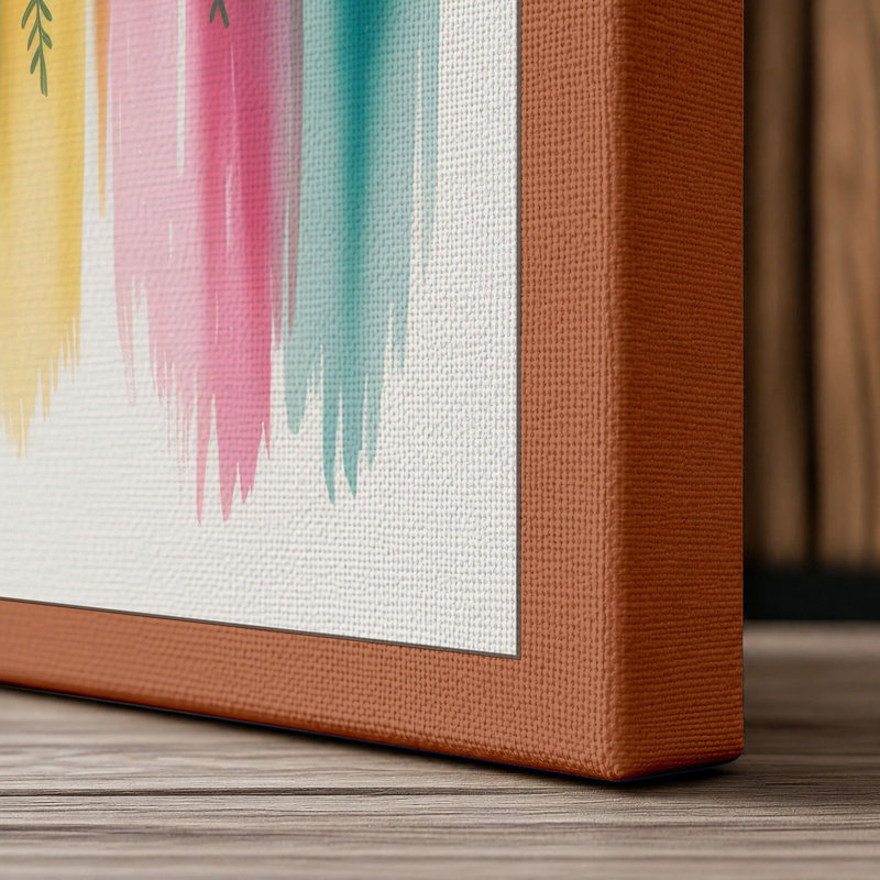Golden Ferns in Watercolour Botanical 1 Piece Wrapped Canvas Wall Art, 36x24 - 91.4 x 61.0 cm, Terracotta Border