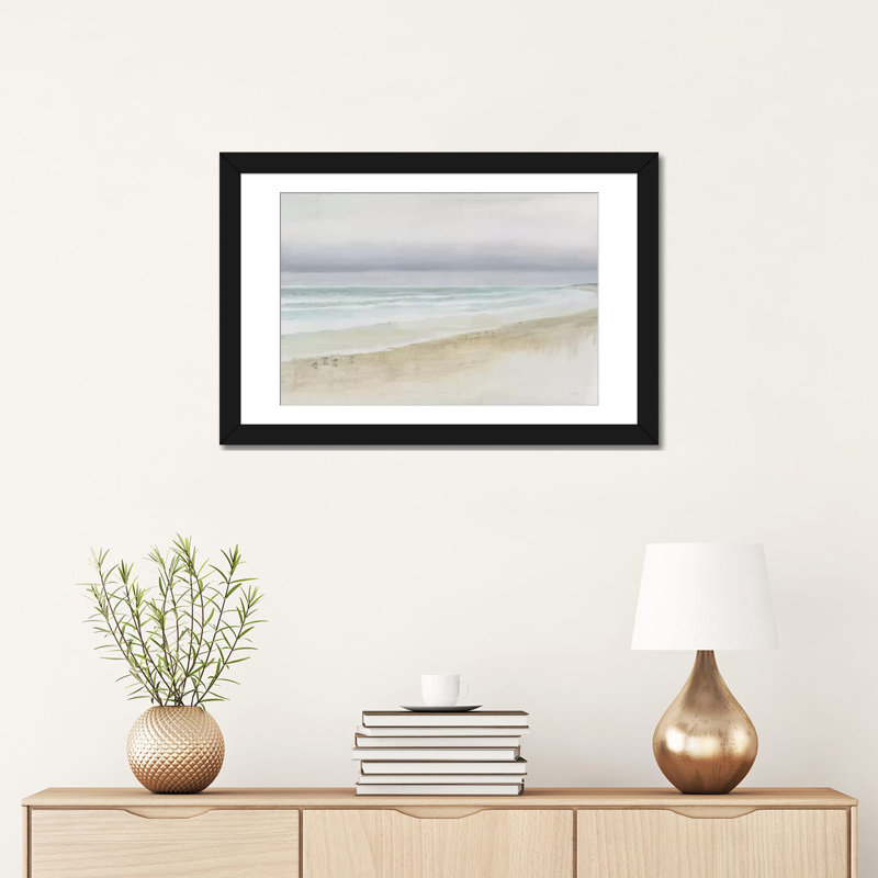 «Serene Seaside», reproduction d'impression sur toile tendue, H 16 po x l 24 po x P 1 po, Papier avec cadre noir, Blanc