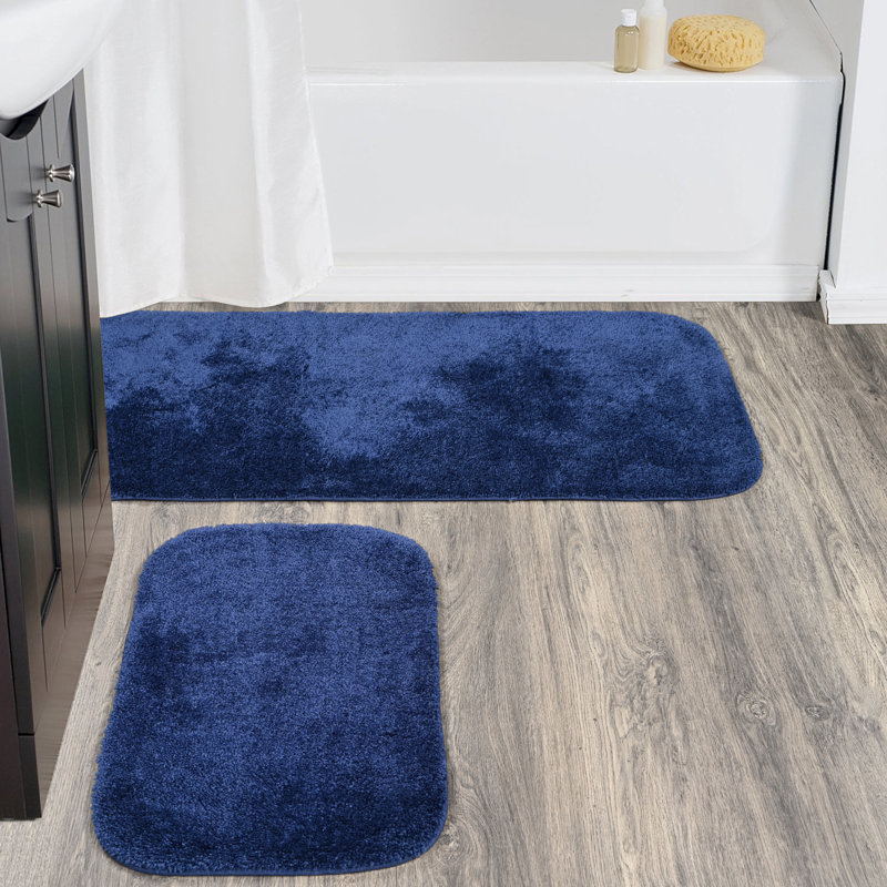 Ensemble de tapis de bain en nylon 2 pièces avec envers antidérapant Mccluney, Bleu marine