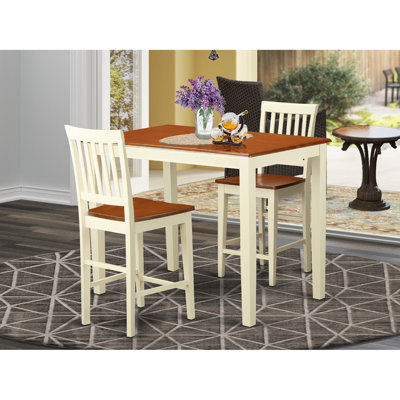 3 Piece Kitchen Counter Set for Small Spaces Contains a Rectangle Dining Table and 2 Dining Room Chairs, Buttermilk & Cherry