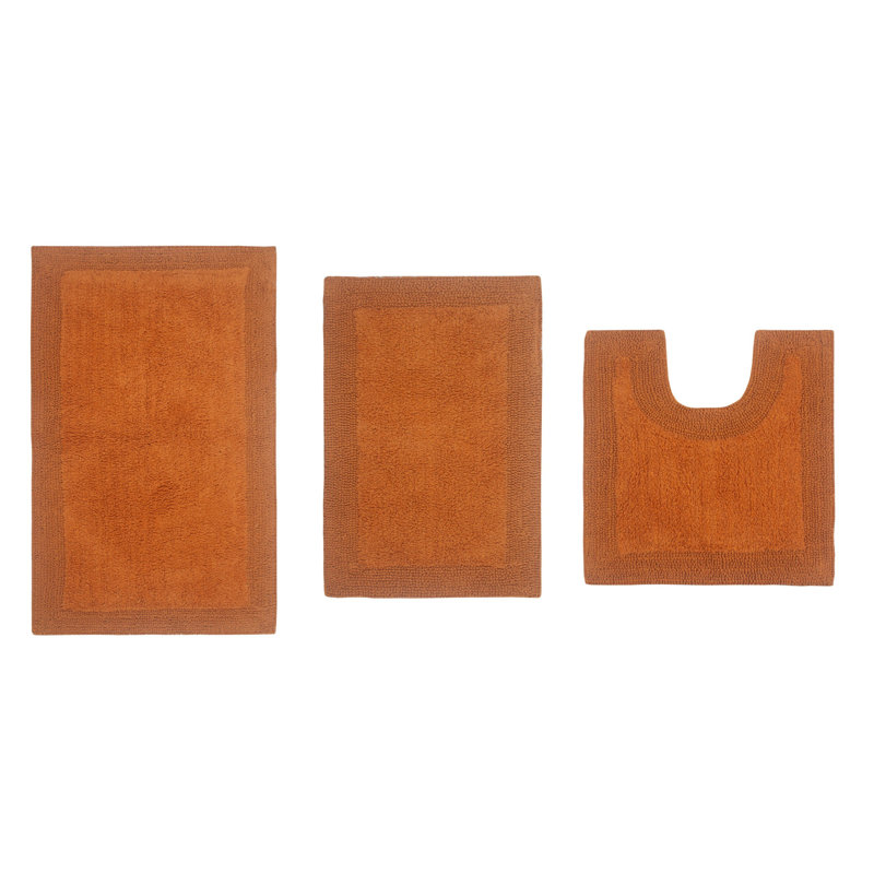 Bruss Luxury 100% Cotton Bath Rug (Set of 3) Reversible, Terracotta