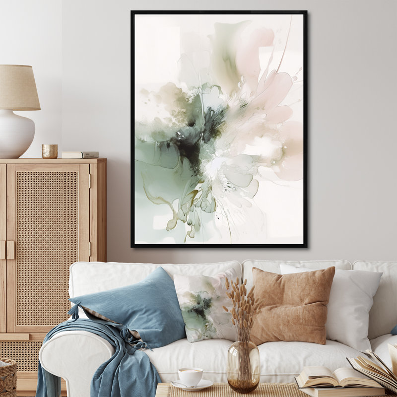 «Green and Cream Essence Of Modernity I» - Décoration murale abstraite en marbre, H 32 po x l 16 po, Noir