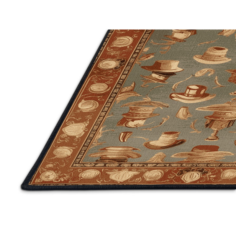 Machine Washable French Brown Area Rug, Square 3'