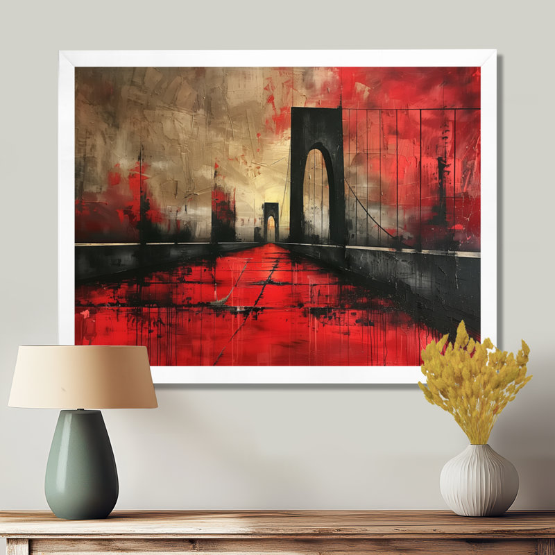 Décoration murale pont noir noir rouge - NYC - Ponts, Cadre simple blanc, H 12 po x l 20 po x P 1 po