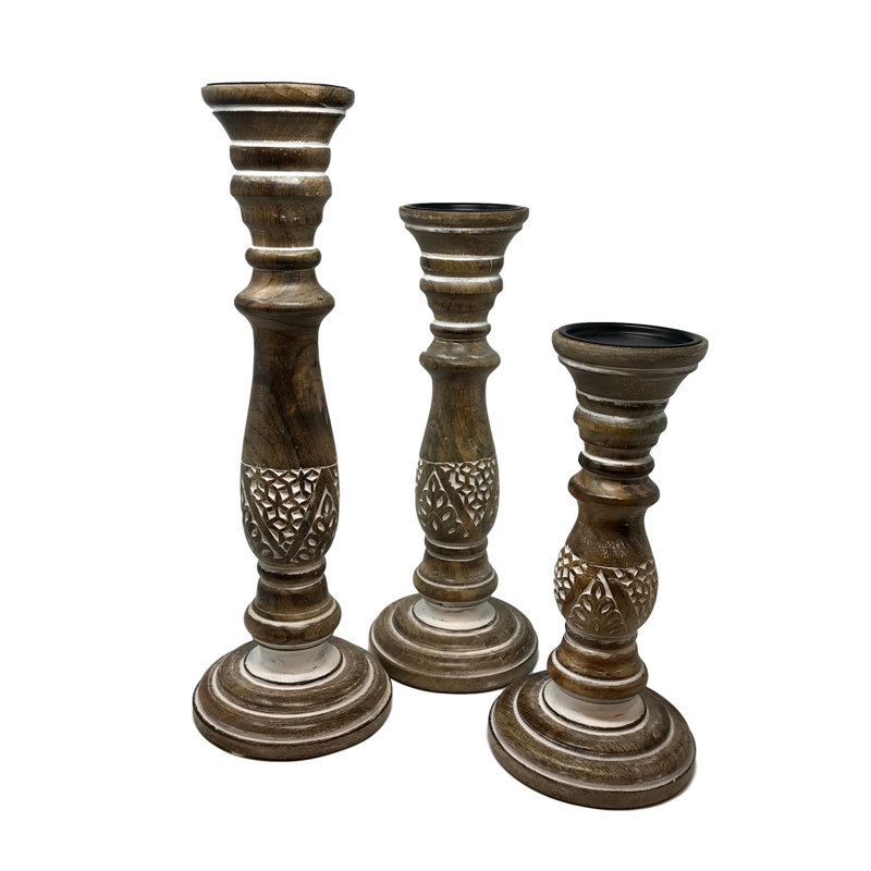 18'' H Wood Tabletop Candlestick