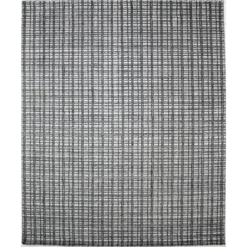 Tapis tissé à la main | Tapis en laine et bambou en soie moderne | Tapis d'intérieur gris clair et gris anthracite 9 mm