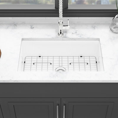 32" Ceramic Undermount Basin - Stylish White For Contemporary Kitchen Designs Sink Chipping , Rectangular