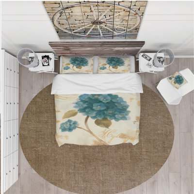 Blue Cottage Flower Hydrangea II - Farmhouse Duvet Cover Set - Microfiber Polyester