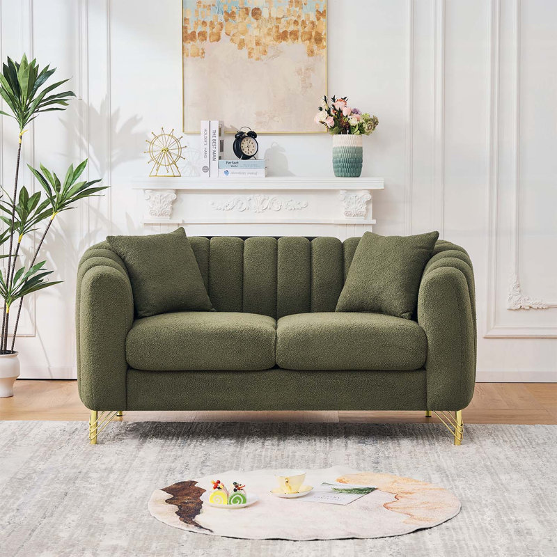 Canapé 61 pouces en chenille de 61 pouces, canapé profond 2 places de luxe avec un design moderne capitonné et des pieds en métal doré pour le salon et la chambre à coucher