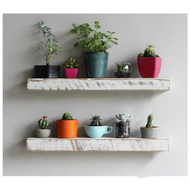 Joao 2 Piece Solid Wood Floating Shelf, White Washed, 2" H x 30" W x 4.5" D