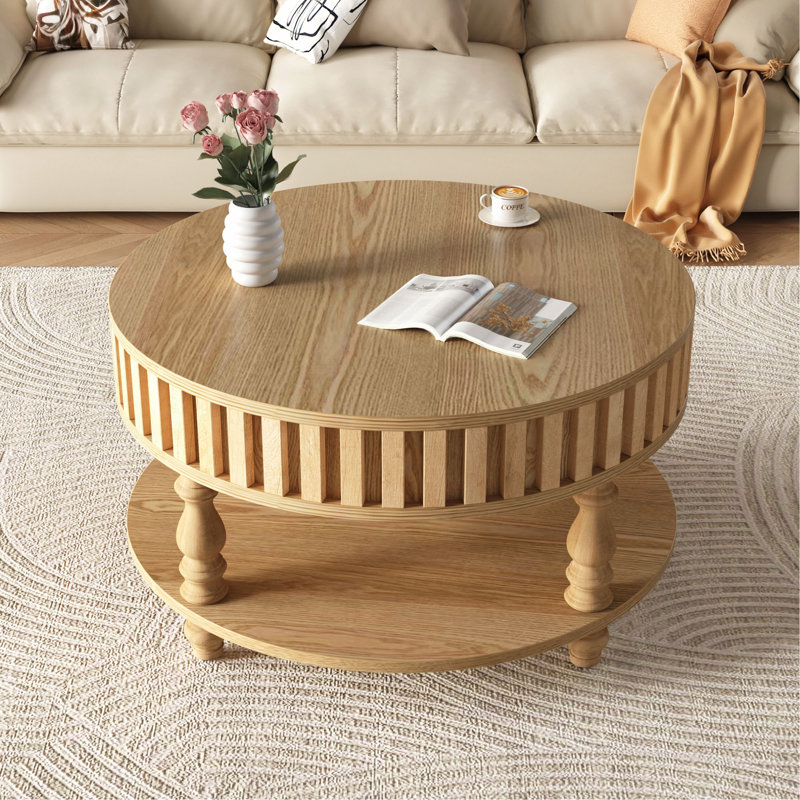 Table basse avec rangement Mid-Century, Bois naturel