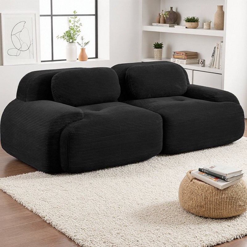 82" Modular 2-Seater Sofa, Corduroy Fabric Loveseat Couch with Curved Armrests, Anti-Slip Bottom, High-Resilience Foam, Free Combination for Living Room, Bedroom