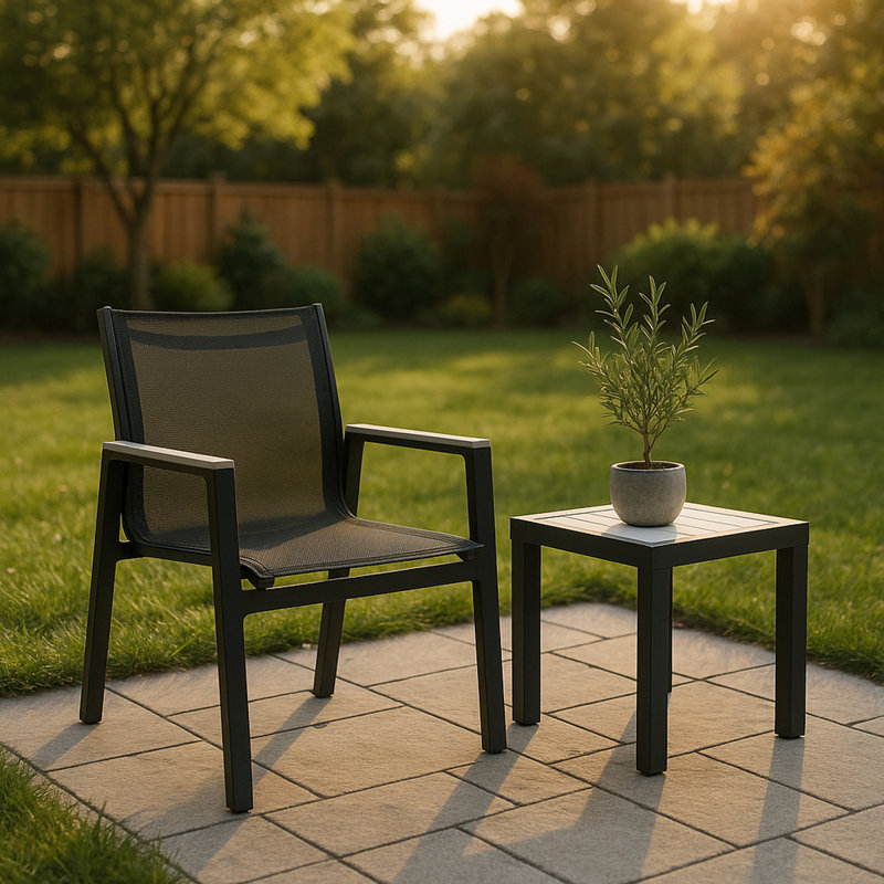 Fauteuil de patio empilable Lajoy, Blanc, Noir, Noir