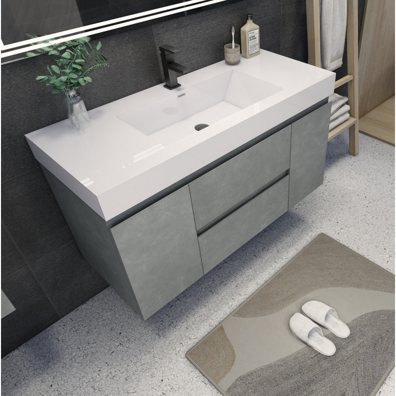 Ensemble de meuble-lavabo mural simple 48 po Carol-Ann, Gris ciment