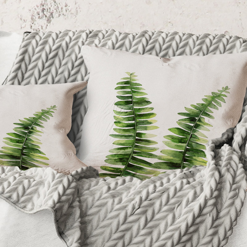 Carré, plante à fougère en détail Greenbotanical - Coussin décoratif imprimé tropical, 16" x 16"