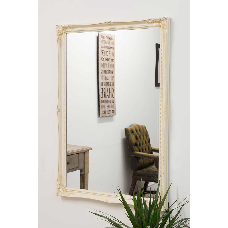 Sarai Wood Flat Wall Mirror, Ivory, 86cm H x 61cm W