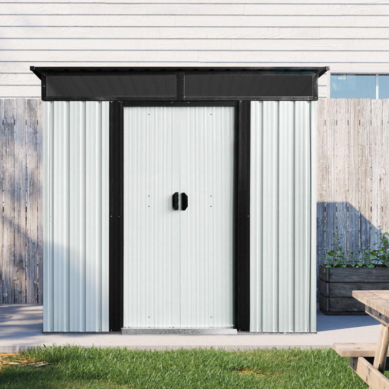 6 X 5Ft Outdoor Metal Storage Shed With Lockable Doors & - Surface - For Backyard, Garden Use 6Ft Galvanized Steel Sliding Feature Keep Clean In Garden, Lawn