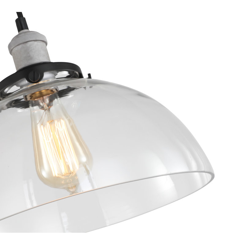 Luminaire suspendu pour dôme simple 1 lumières Pinnix, Gris peint, Balle transparente usée