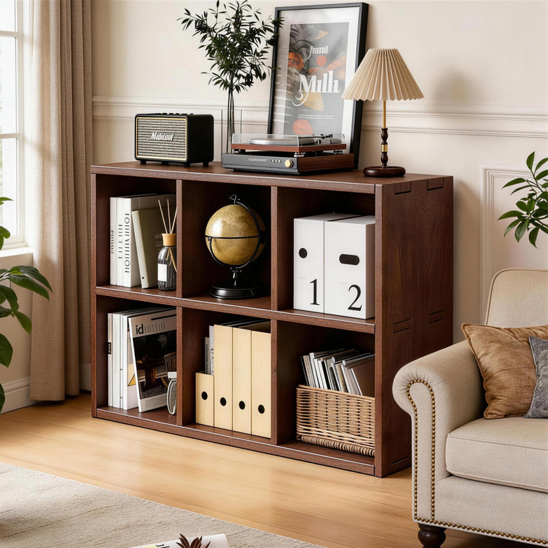 Farmhouse 6-Cube Bookcase Storage Organizer with Anti-Tip Kit for Home Office and Living Room