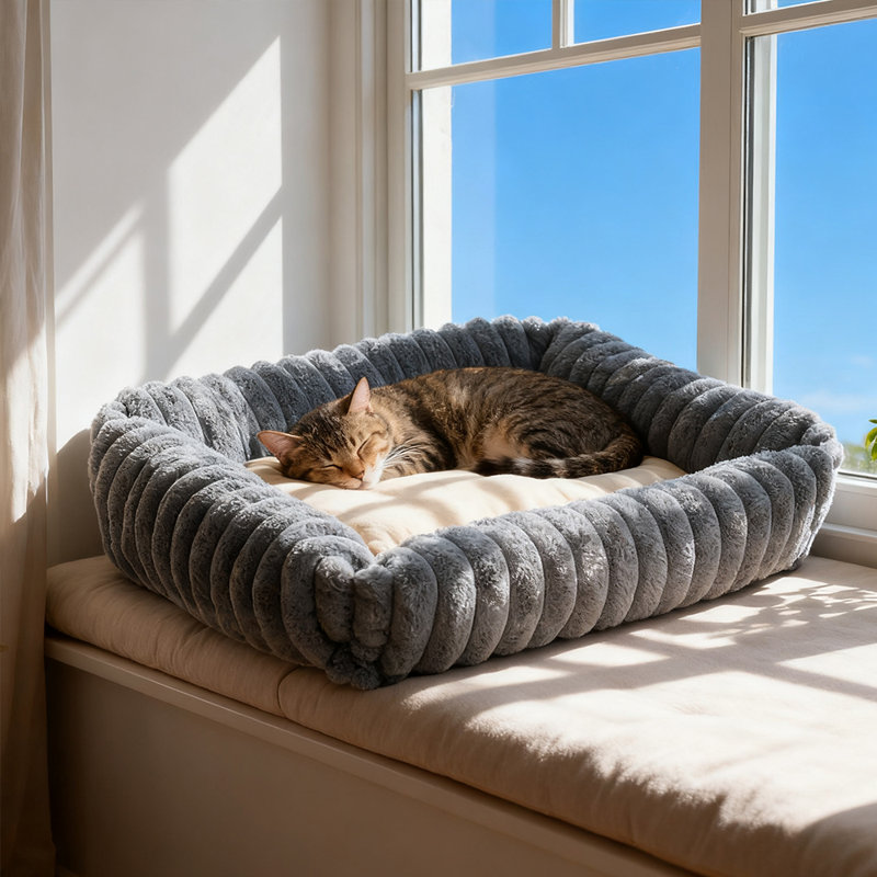 Faux Fur Pet Bed, Dark Grey, Small (18cm H x 63cm W x 53cm D)
