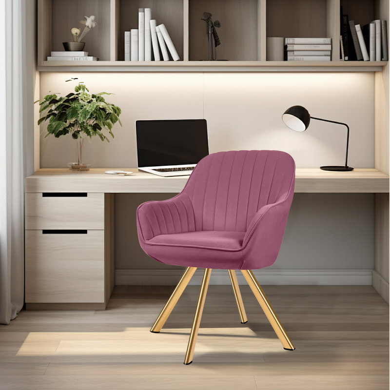 Fauteuil d'appoint pivotant de 24,4 po Rhudie, Tissu rose