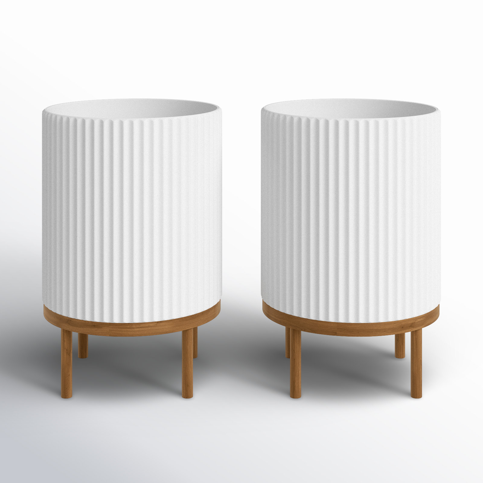 Demi Series Planter with Stand, 2, White/Brown, 16" H x 10.5" W x 10.5" D