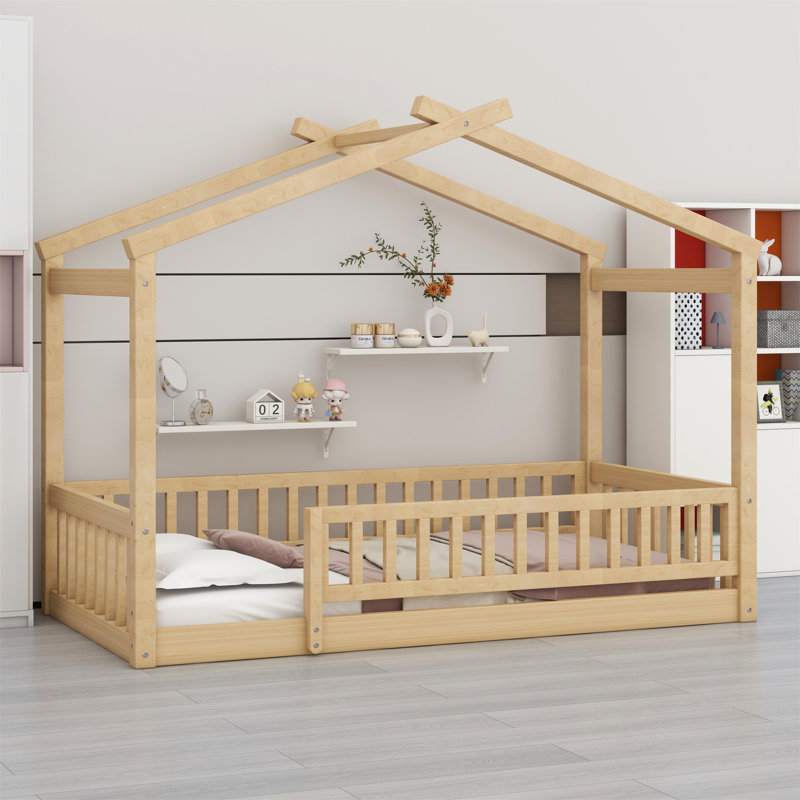 Cadre de lit en bois avec clôture, Naturel