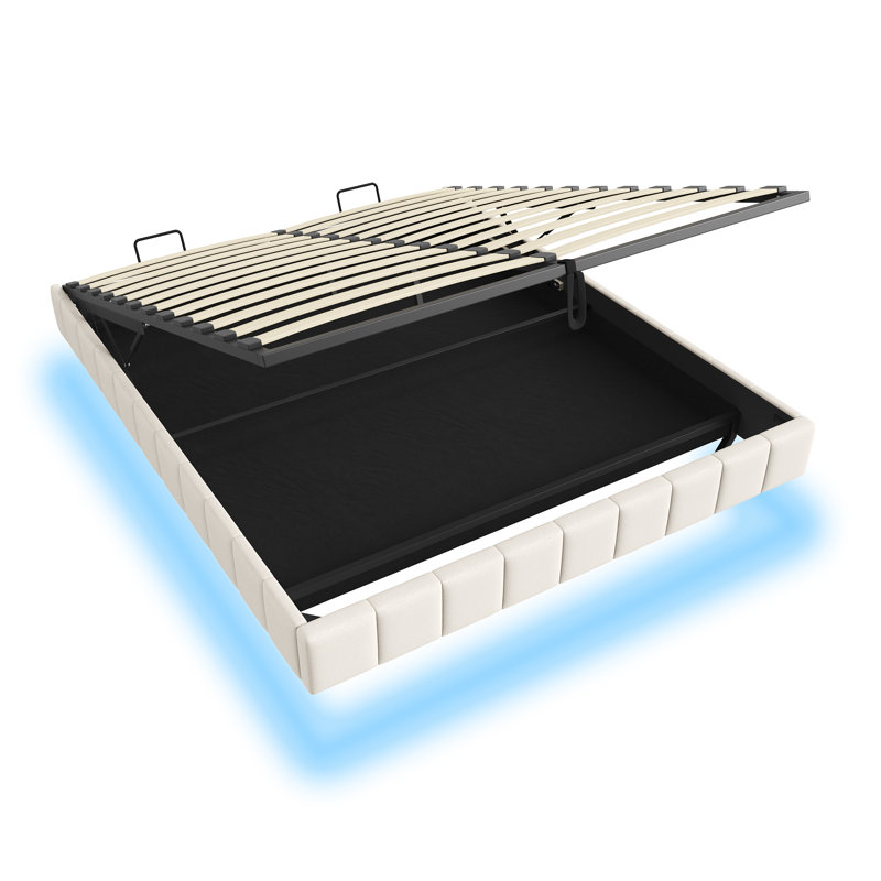 Metal Ottoman Storage Bed, Beige