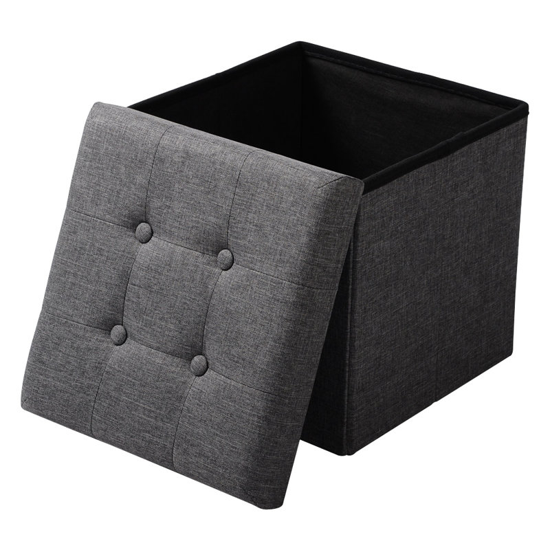 37.5 cm W Linen Square Ottoman with Storage, Dark Gray