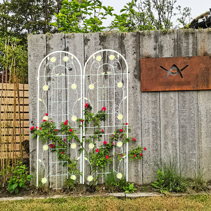 Treillis de jardin en métal 71 po x 19,7 po 2, rouille blanc crème, pour le jardin, facile à installer