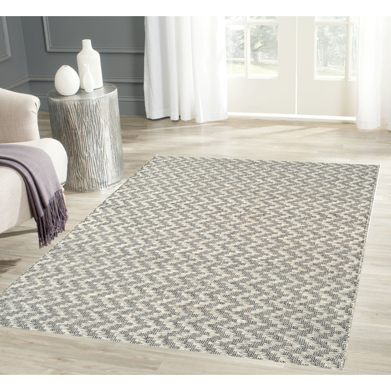 Tapis crème/brun à chevrons fait main à tissage plat Serna, Rectangle 3 pi 6 po x 5 pi 6 po