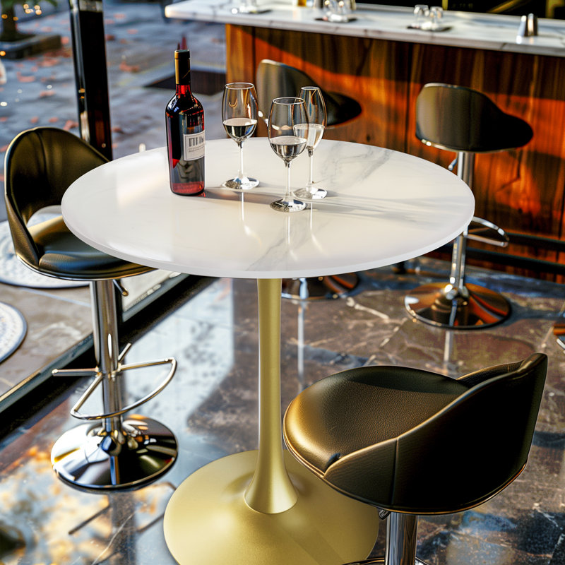 Cleofus Round Metal Base Dining Table, 39.37" H x 29.92" L x 29.92" W, Emerald White, Black