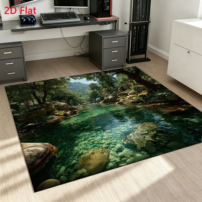 Realistic Nature Scene Rug, Forest River Area, Crystal Clear Water Floor Mat, Durable Non-Slip Carpet for Living Room, Bedroom, Outdoor Decor, Home and Accessories