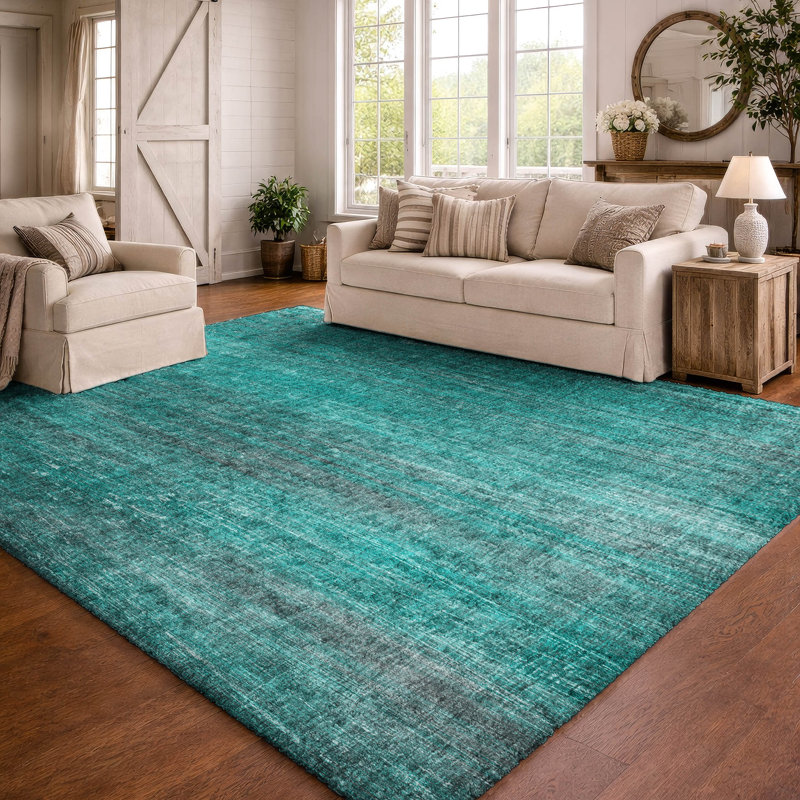 Premium Machine Washable Dream Shag ADS552 Striped Rug, Teal, 5' x 7'6"