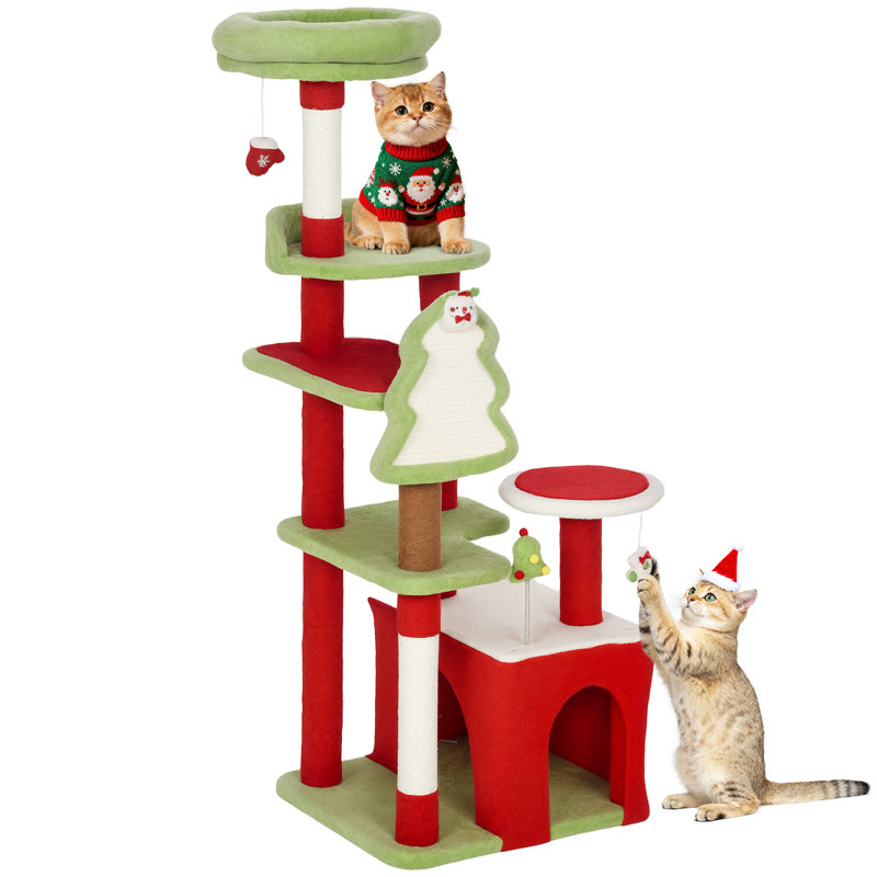 120cm Cat Tree Christmas Cat Tower with 3 Sisal Scratching Posts Green