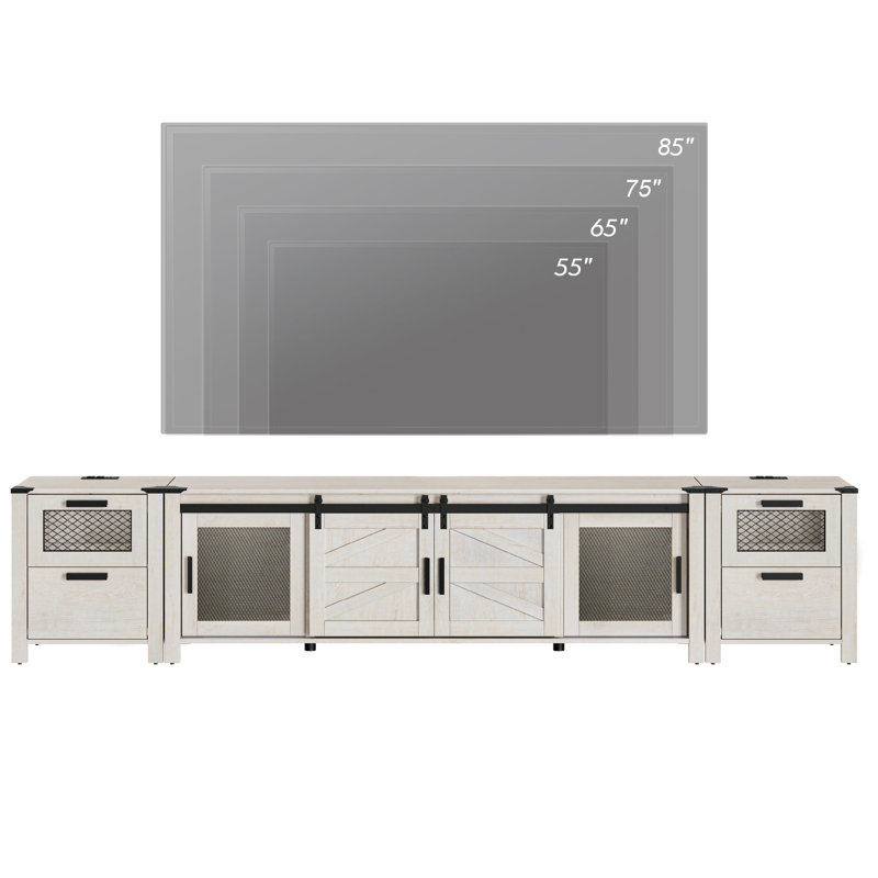 Tv Stand Set For Ups To 85 Inch Tv,Entertainment Center With Charging Station,Antique White