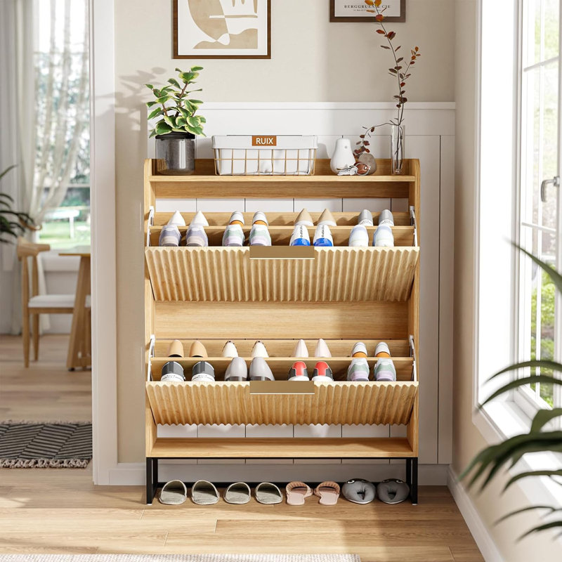 Dessus de 31,5 pouces de large à 2 tiroirs à lattes avec armoire à chaussures chicane, Chêne