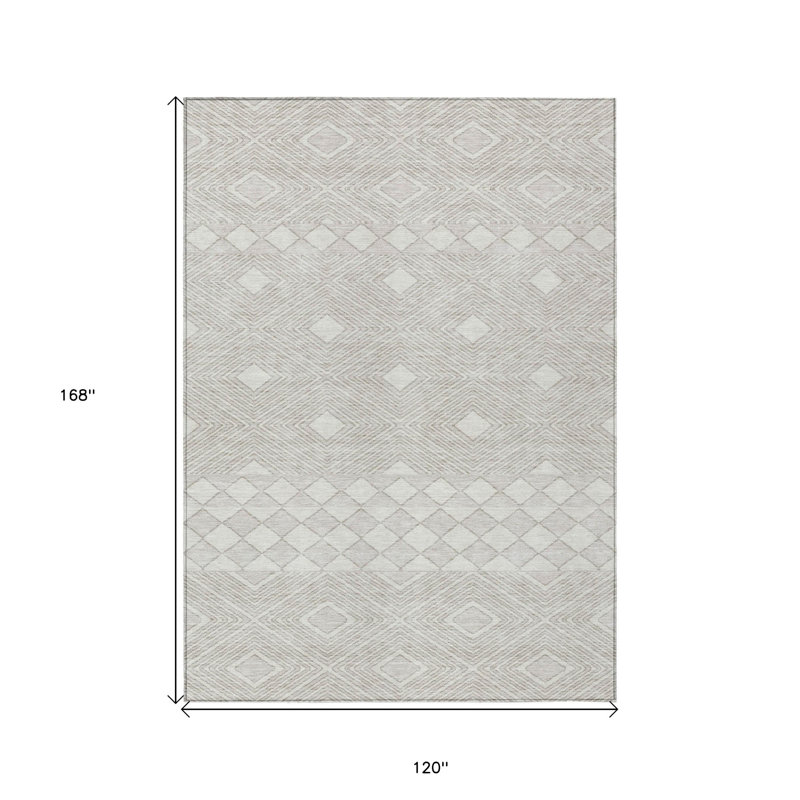 Tapis extérieur lavable à motif géométrique 10 pi x 14 pi ivoire et gris