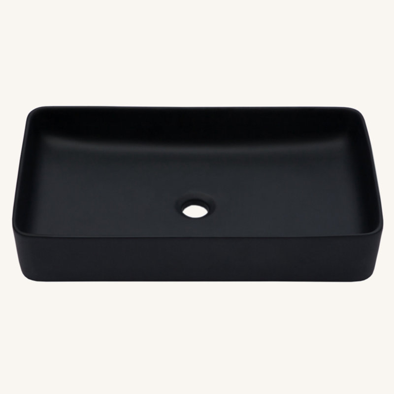 Lavabo de salle de bain vasque rectangulaire en céramique noire 24 po x 13,5 po