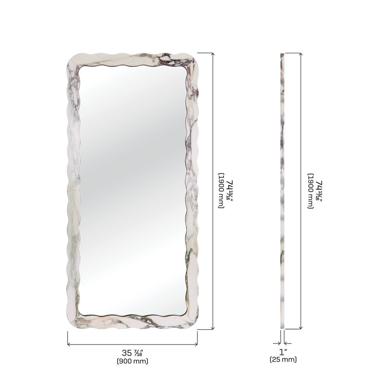 Miray 35 in. x 75 in. Natural Stone Marble Scallop Framed Mirror