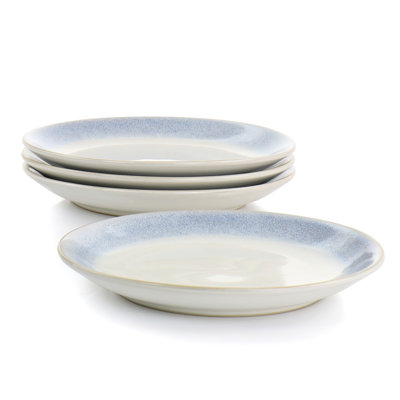 Martha Stewart Blue Rim 4 Piece 8.25 Inch Round Stoneware Dessert Plate Set in Blue