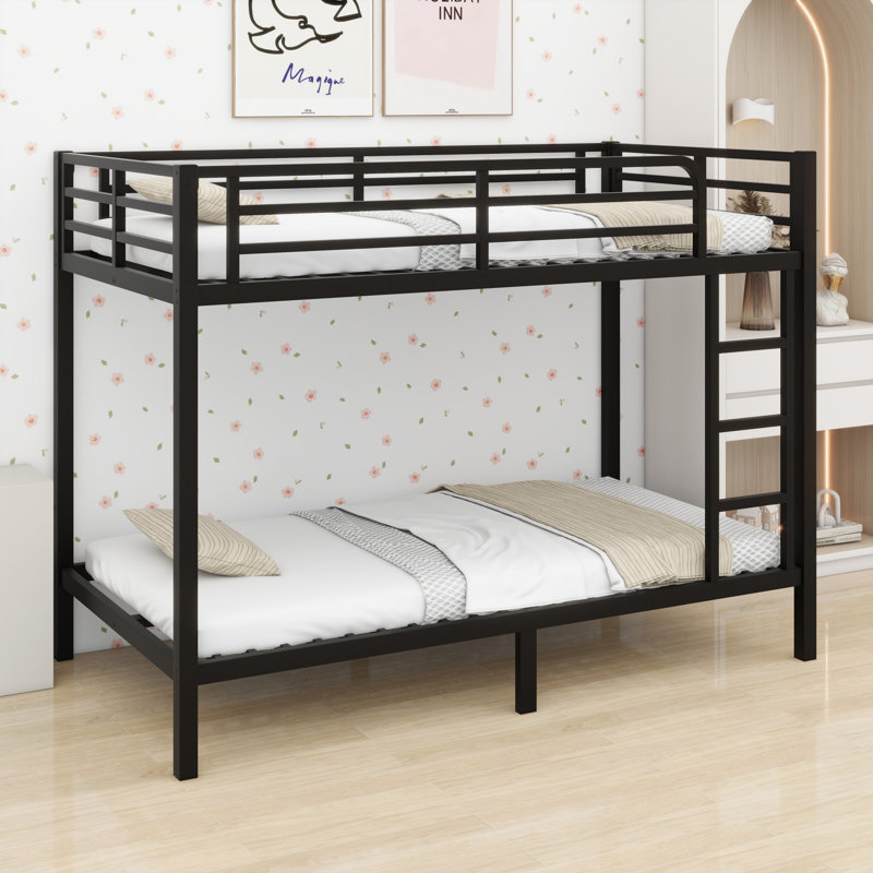Lit superposé en métal pour les adolescents et les adultes, peu encombrant, Double sur double, Noir