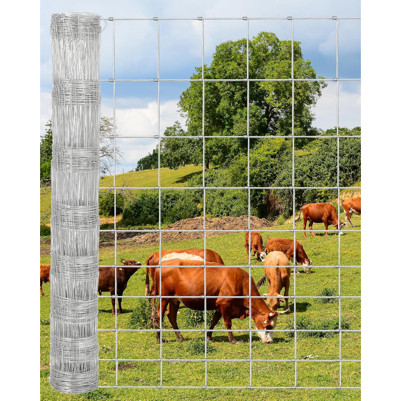 Galvanized Wire Cattle Farm Fence, 14GA Heavy Zinc Coating Livestock Fencing for Goat, Deer & Animals, 1.5x50M, Silver