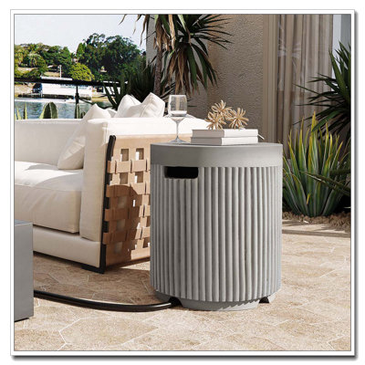 Outdoor Round Propane Tank Cover Table with Vertical Fluted Design