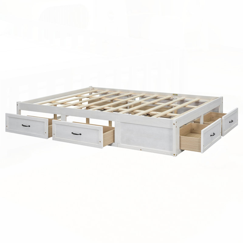 Lit plateforme avec plusieurs options de rangement pour une chambre à coucher soignée, Blanc antique